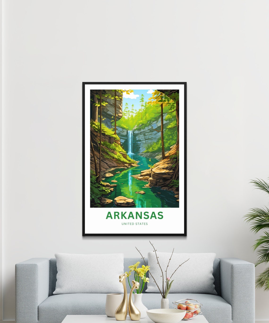 Arkansas Tall Waterfall Canyon Emerald Pool Forest Travel Poster - Image 3