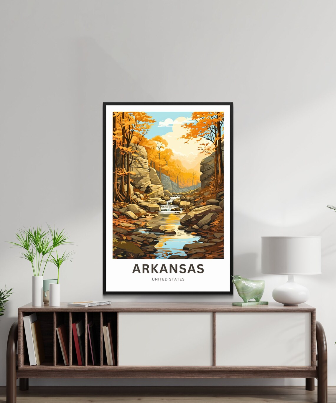 Arkansas Autumn Stream Golden Foliage Rocky Nature Travel Poster - Image 2