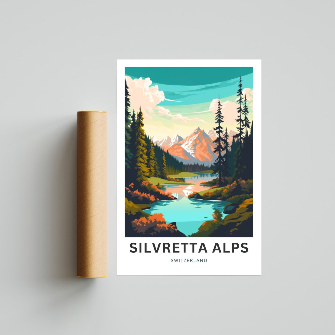 Silvretta Alps Switzerland Alpine Lake Pine Forest Travel Poster - Image 4