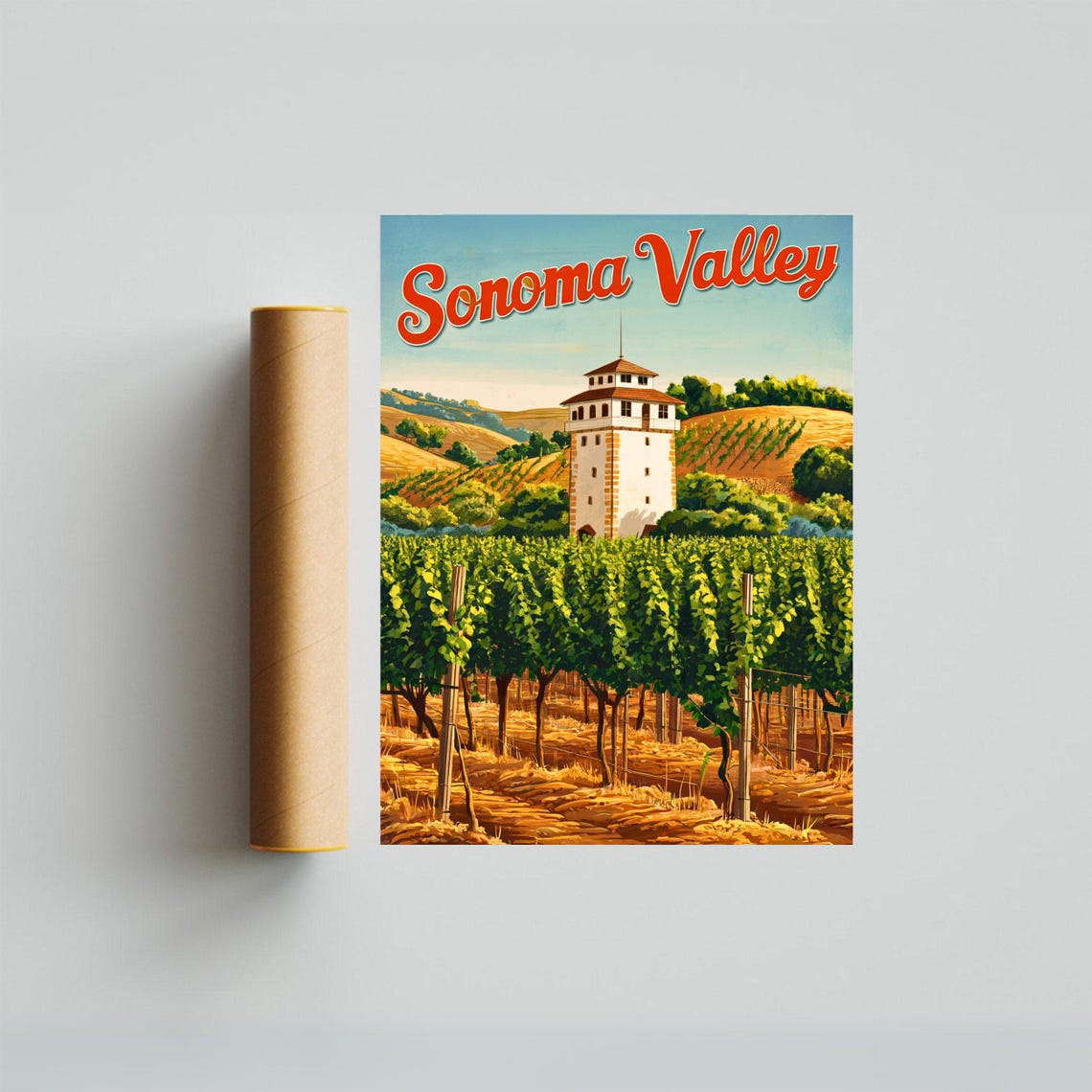 Sonoma Valley California Retro Wine Country Poster Vineyard Rows Art - Image 4