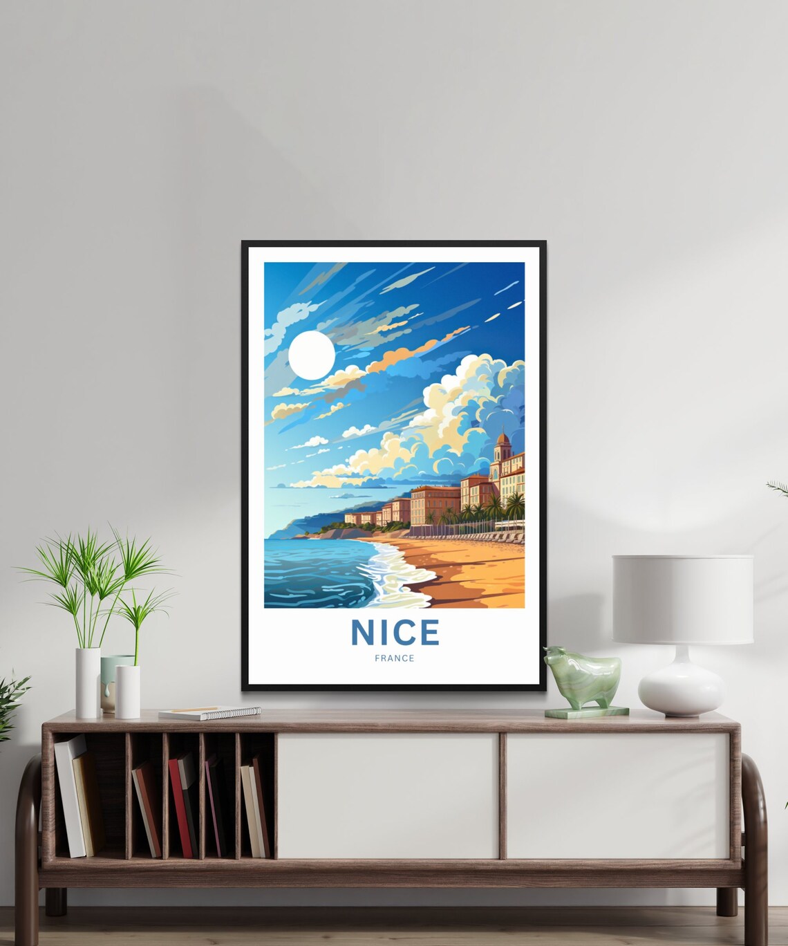 Personalized Nice France Sunny Beach Day Golden Sun Travel Poster - Image 2