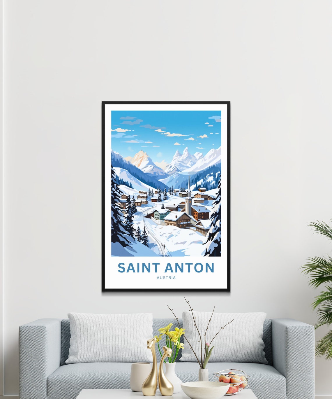 Saint Anton Austria Alpine Ski Village Snow Personalized Poster - Image 2