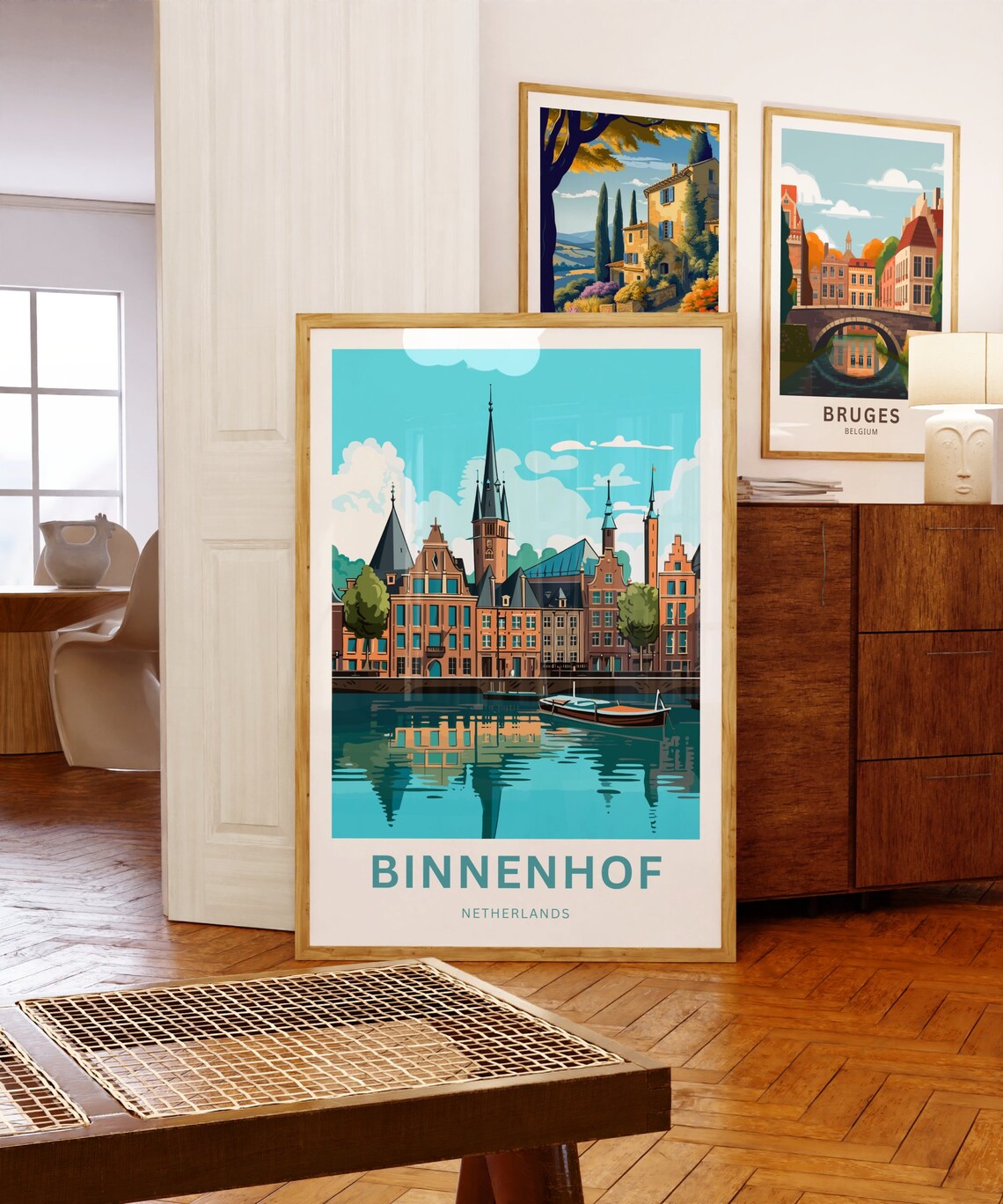 Binnenhof Netherlands Canal Houses Boat Harbor Travel Poster - Image 5