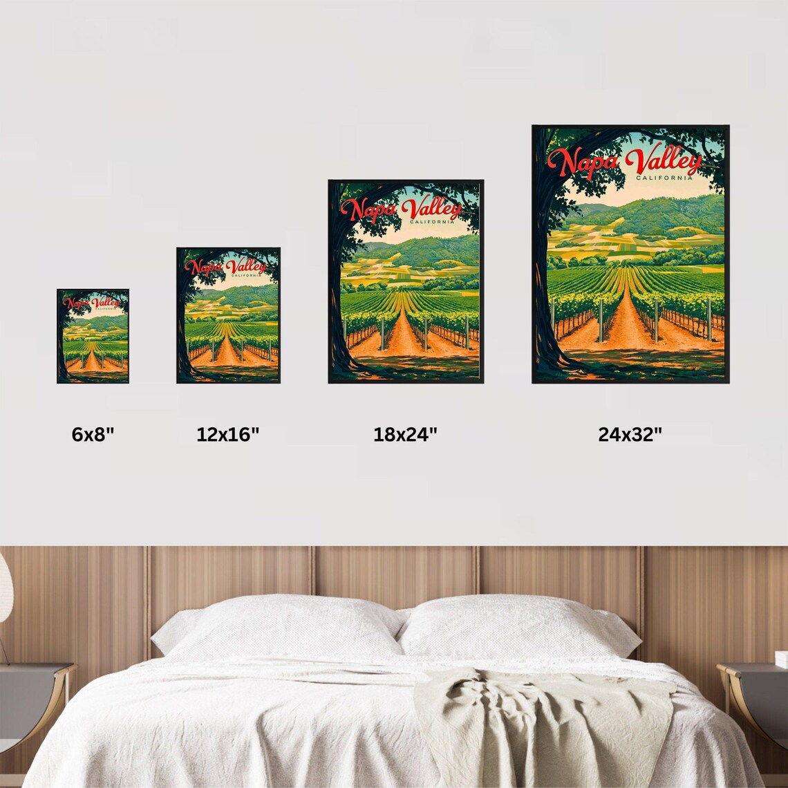 Napa Valley California Vintage Oak Framed Vineyard View Travel Poster - Image 4