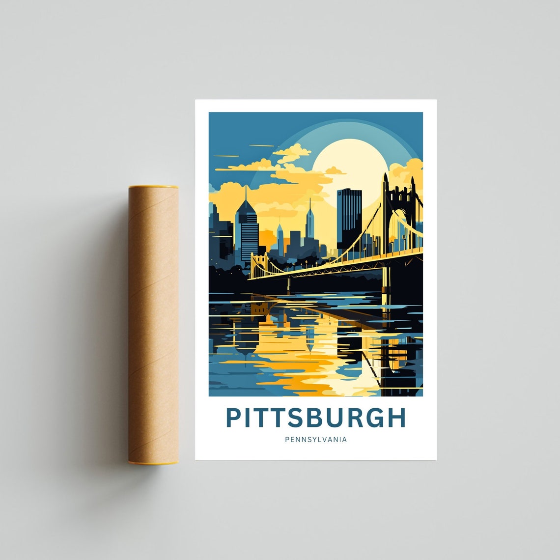 Pittsburgh Pennsylvania Sunset Skyline Silhouette Bridge Poster - Image 4