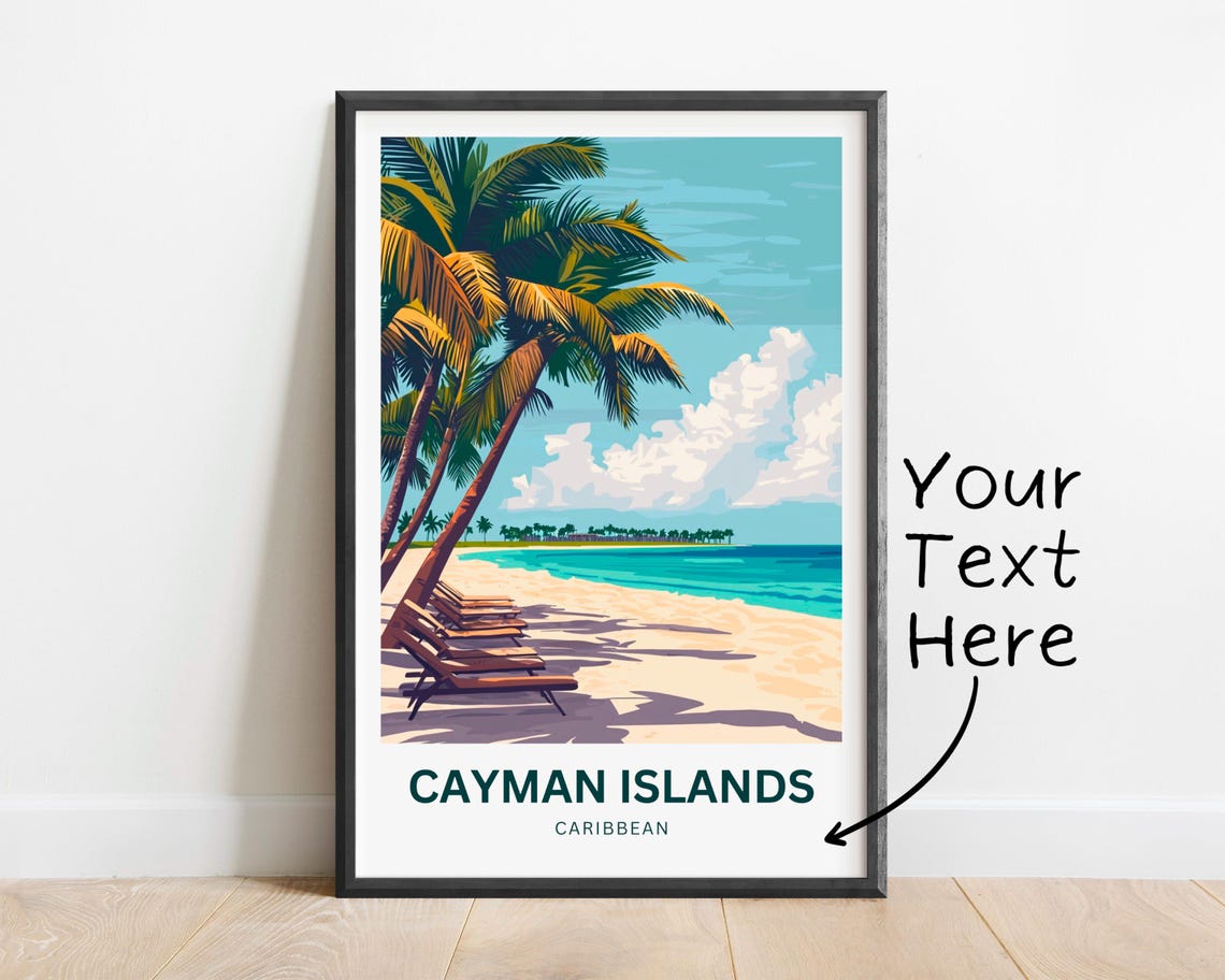 Personalized Cayman Islands Travel Print Cayman Islands Poster Caribbean Wall Art Framed Present Gift Caribbean Present