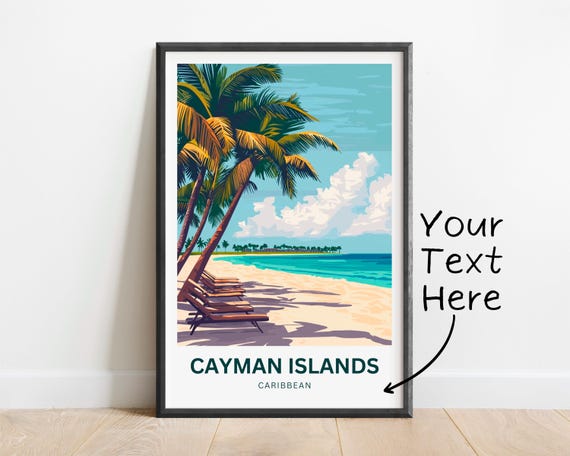 Personalized Cayman Islands Travel Print Cayman Islands Poster Caribbean Wall Art Framed Present Gift Caribbean Present