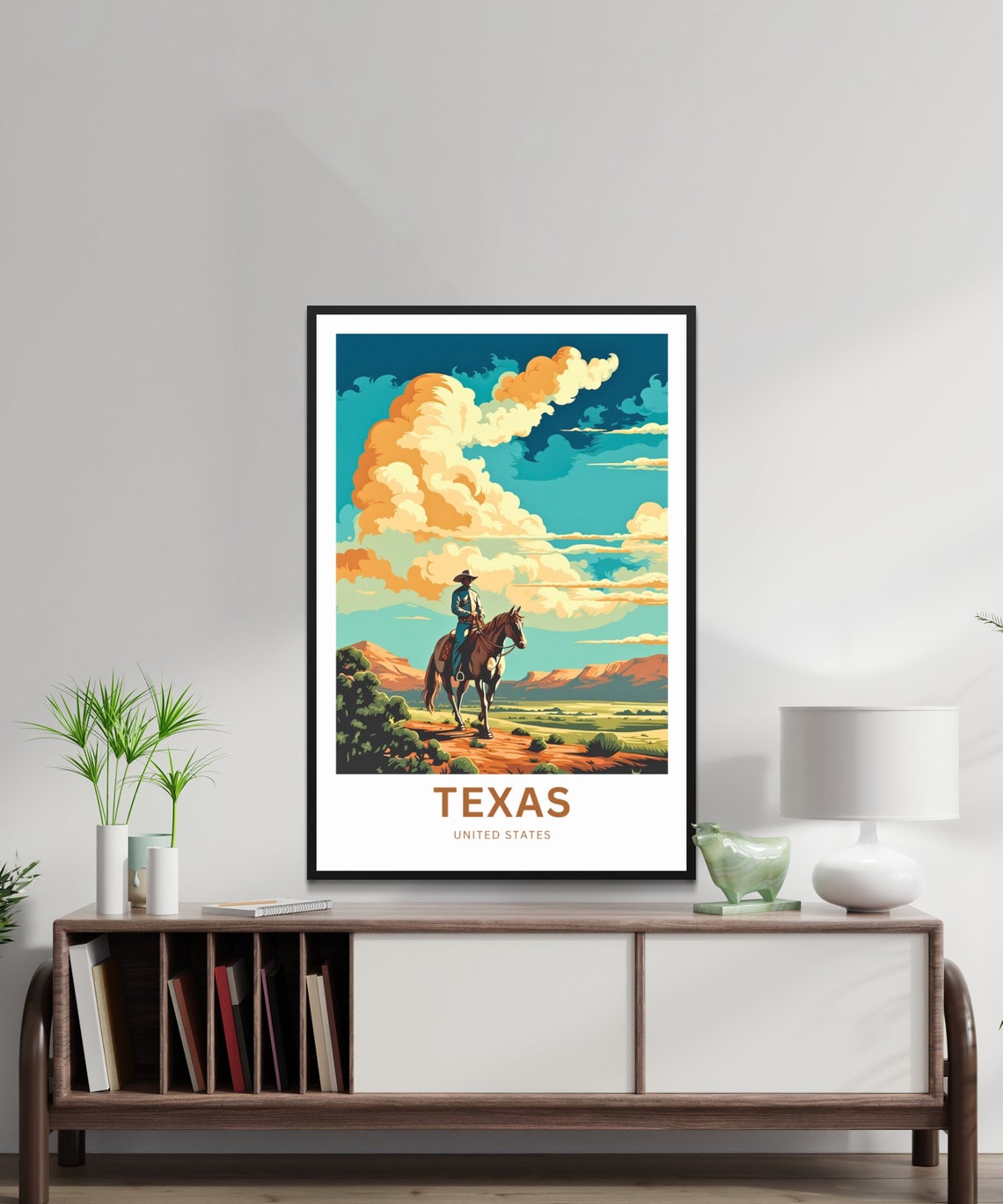 Texas Cowboy Rider Big Cloud Sky Customizable Travel Poster Art - Image 2
