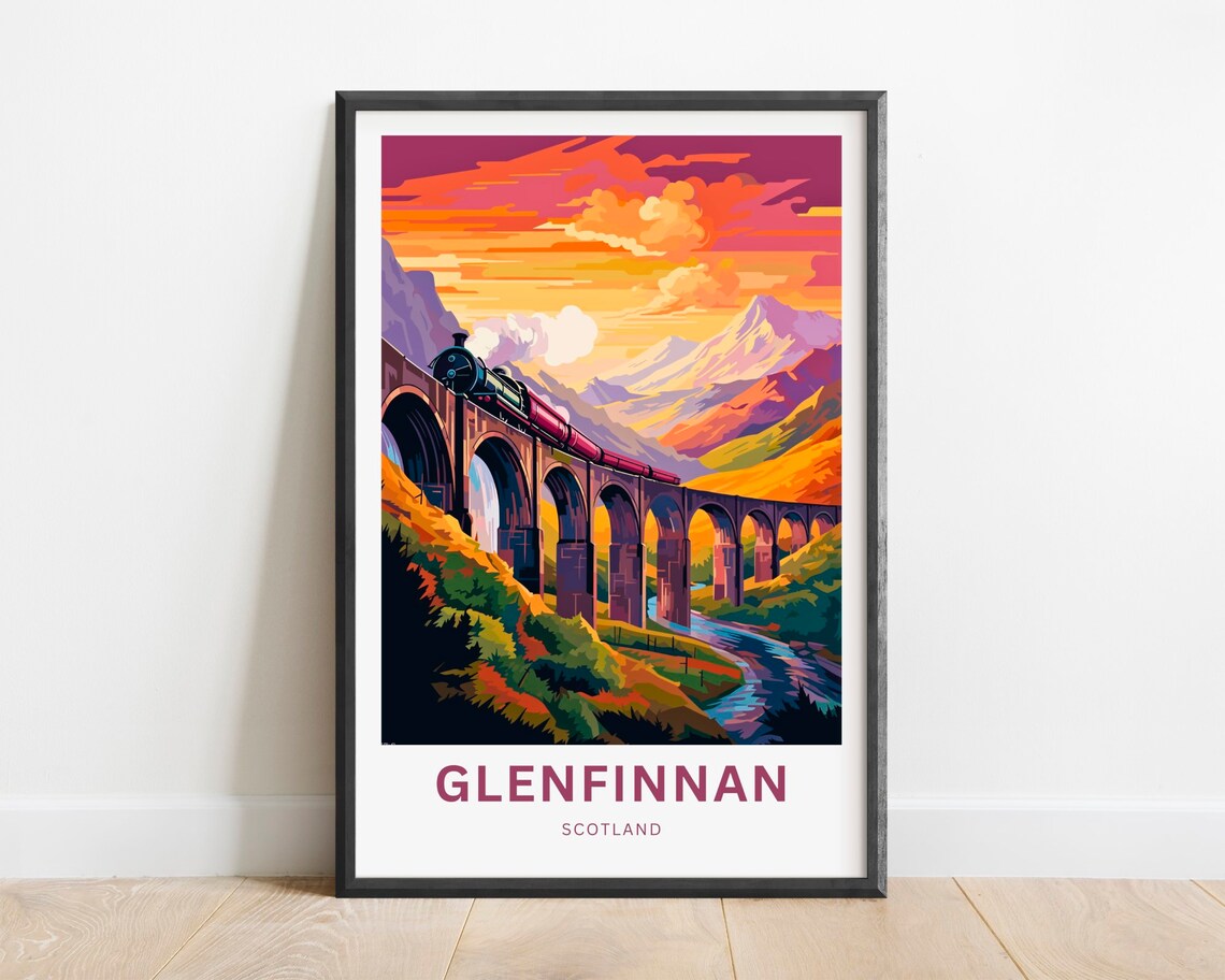 Glenfinnan Scotland Purple Sunset Viaduct Steam Train Travel Poster