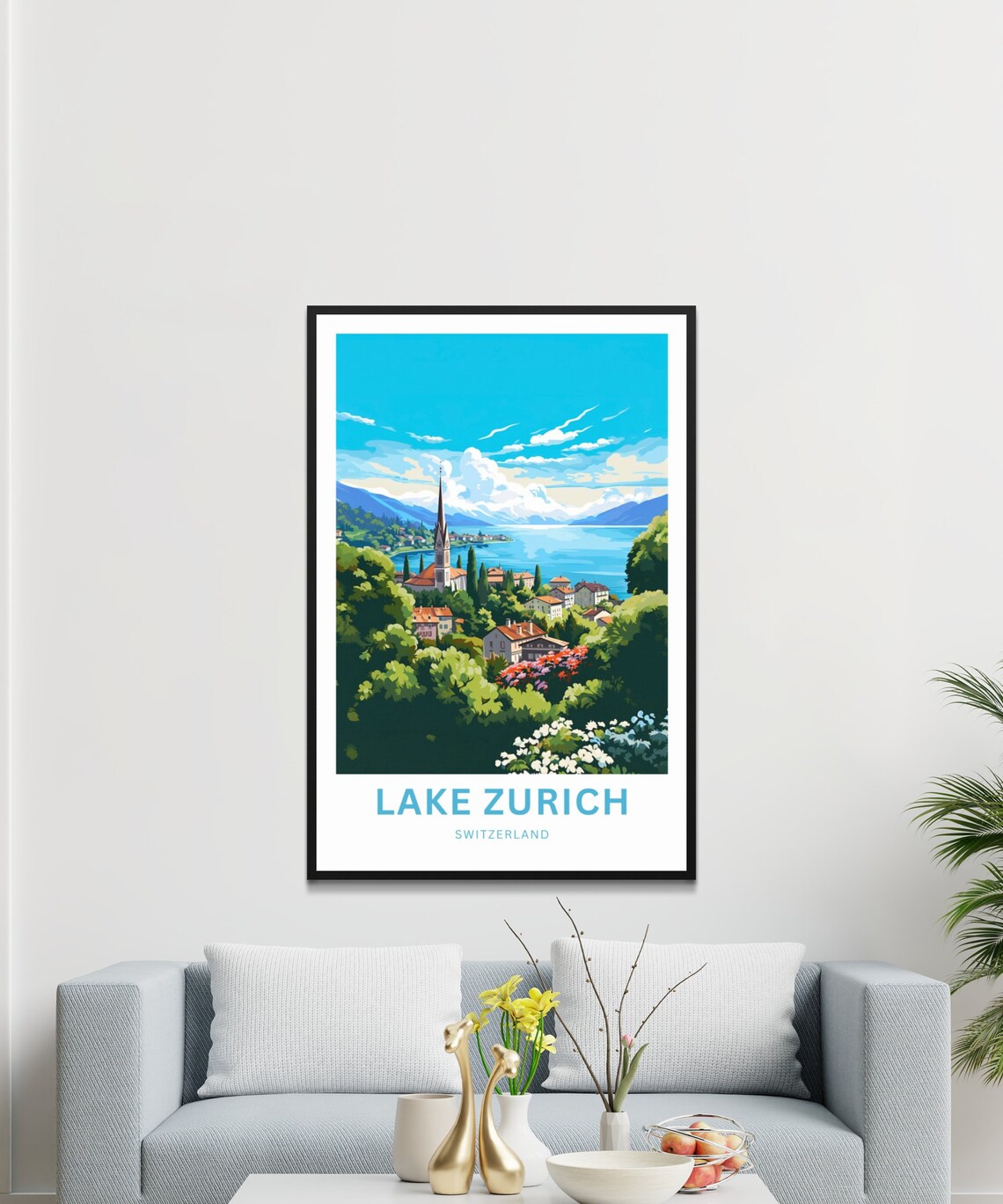 Lake Zurich Switzerland Custom Lakeside Town View Travel Poster - Image 3