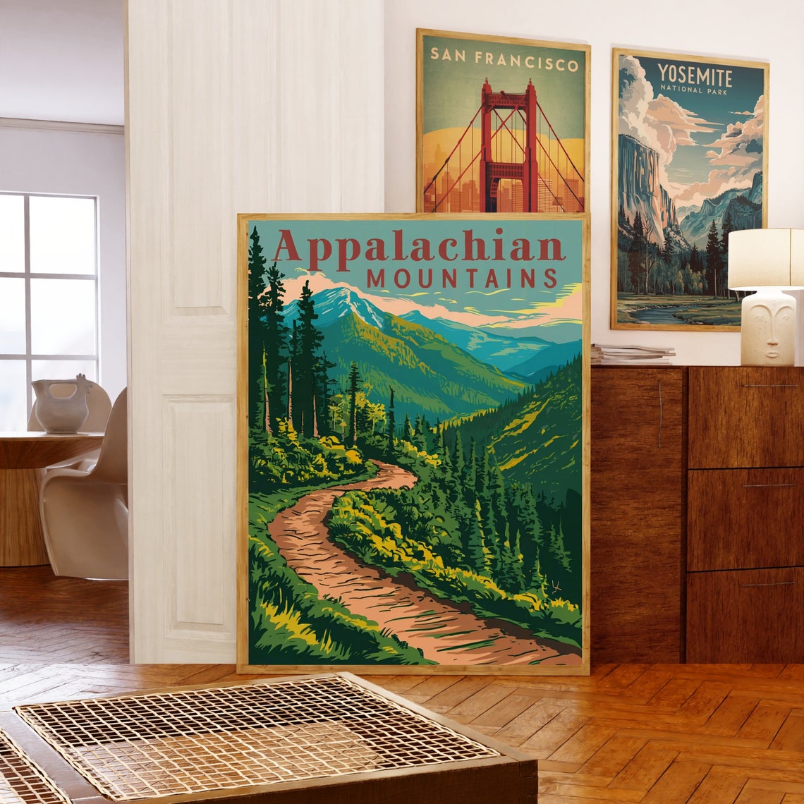 Appalachian Mountains Vintage Forest Trail Golden Sunset Poster - Image 5