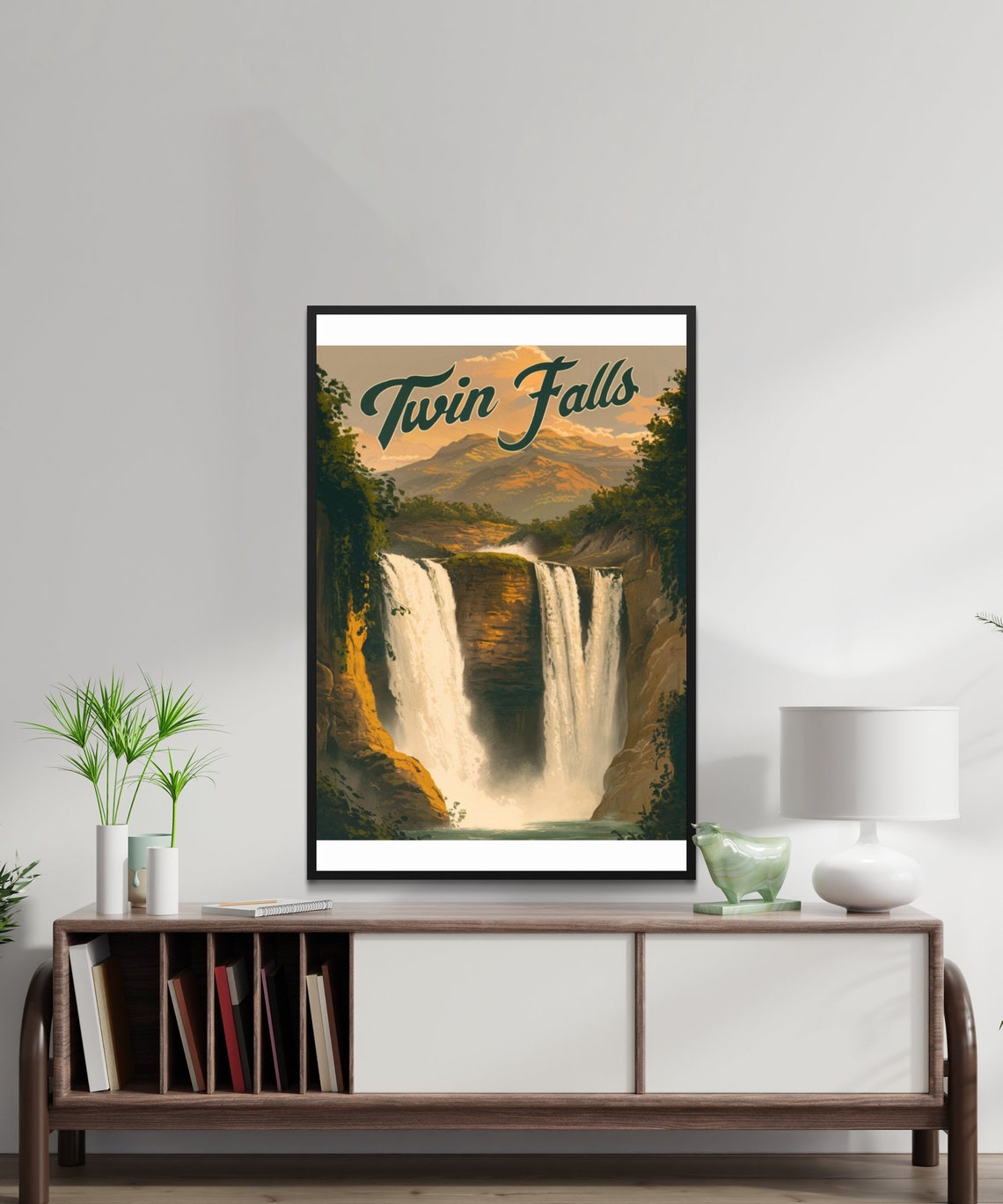 Twin Falls Idaho Waterfall Script Vintage Retro Travel Poster - Image 2