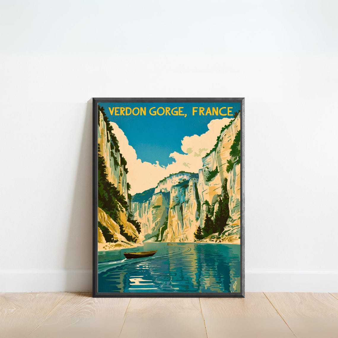 Verdon Gorge France Vintage Style Boat On The Gorge River Poster
