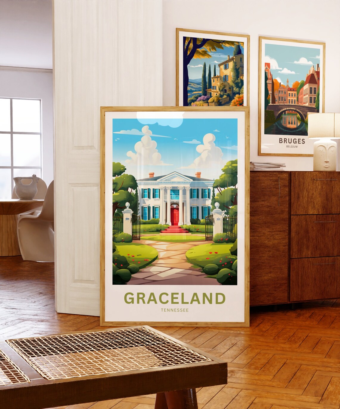Graceland Tennessee White Columned Mansion Red Door Travel Poster - Image 3