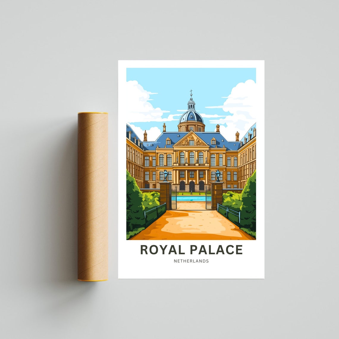Royal Palace Netherlands Grand Courtyard Dome Facade Travel Poster - Image 2