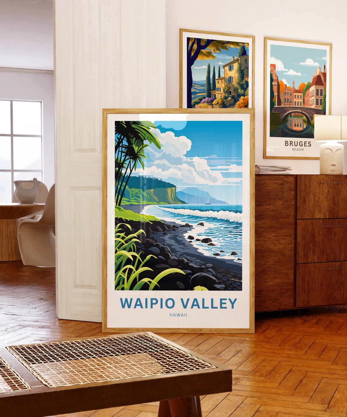 Waipio Valley Hawaii Dramatic Black Sand Shore Palm Trees Poster - Image 5