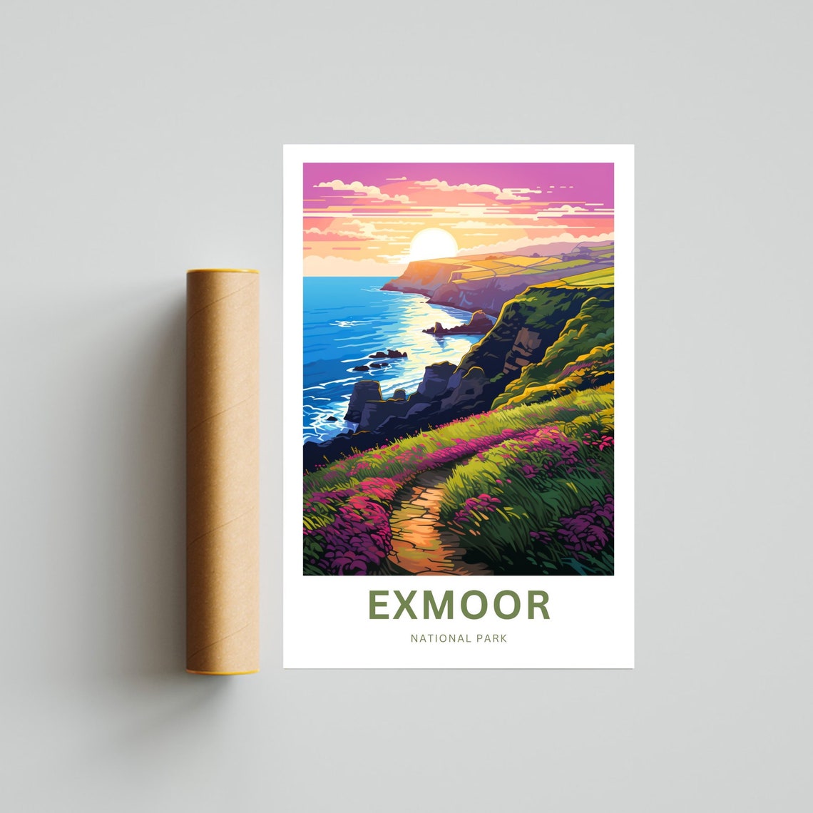Exmoor National Park Sunset Cliff Path Heather Coast Travel Poster - Image 2