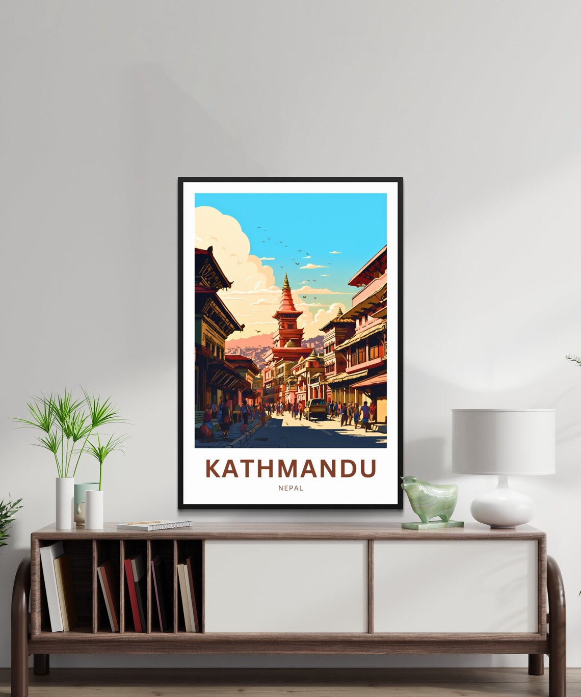 Kathmandu Nepal Old Town Temple Street Vintage Travel Poster - Image 2
