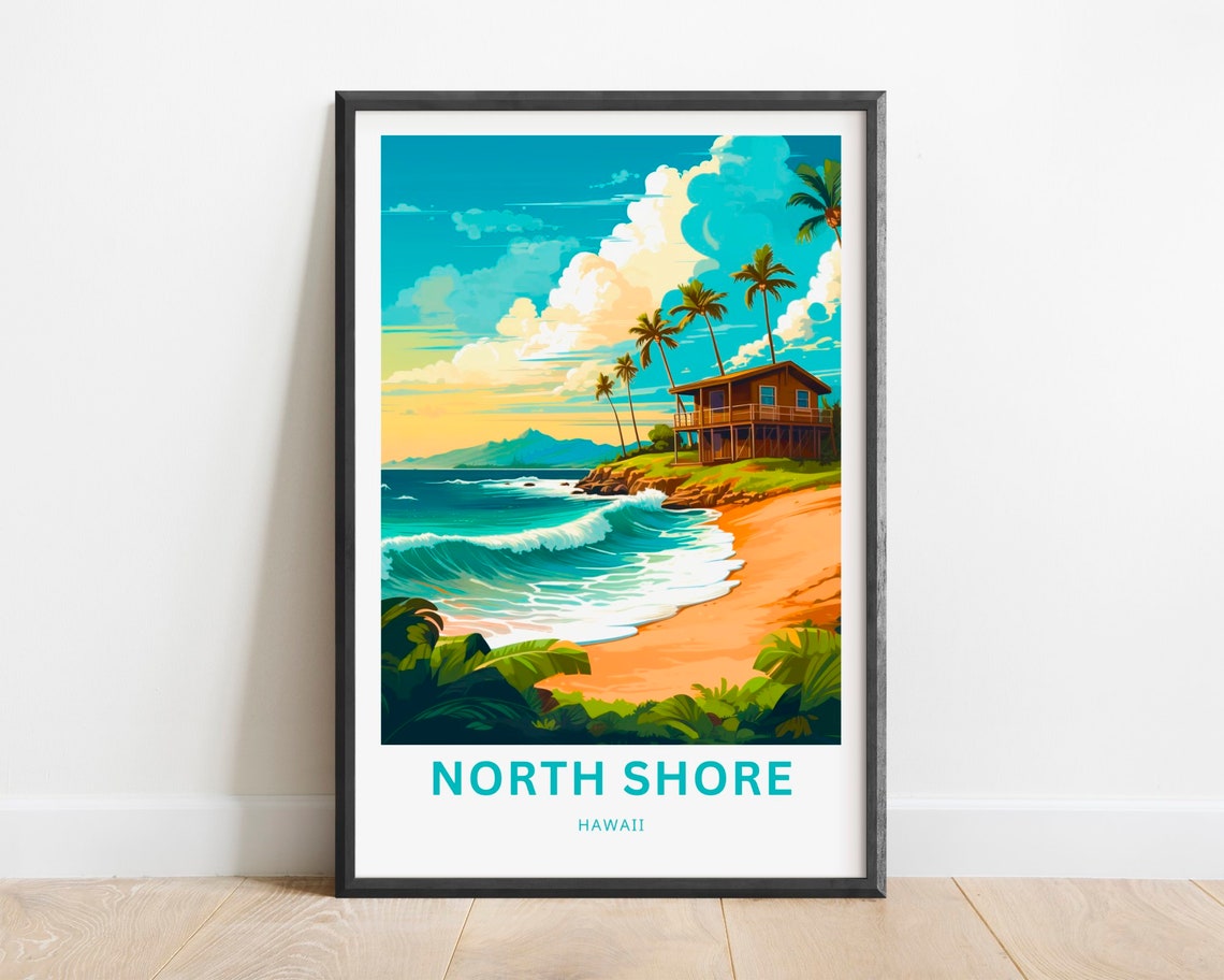North Shore Hawaii Surf Beach House Ocean Waves Scenic Travel Poster
