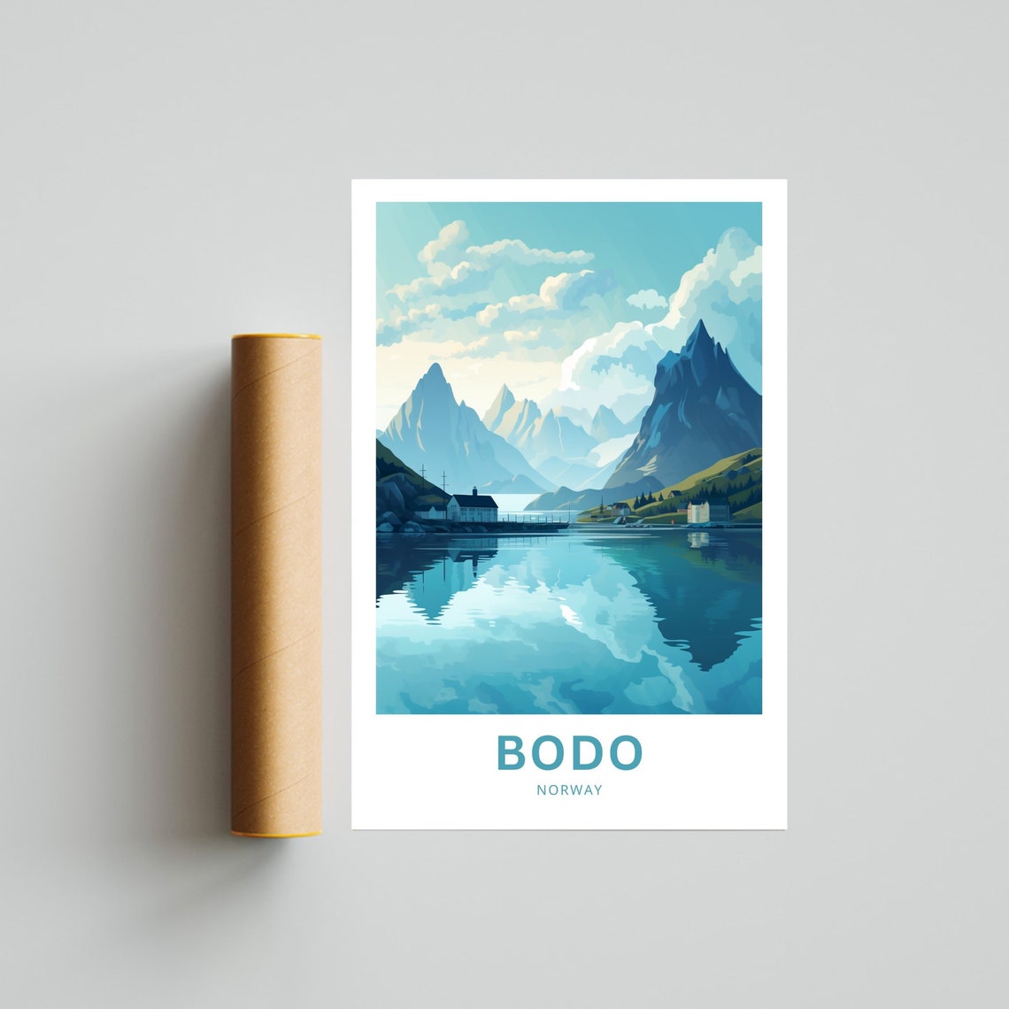 Bodo Norway Arctic Fjord Village Mountain Reflection Travel Poster - Image 4