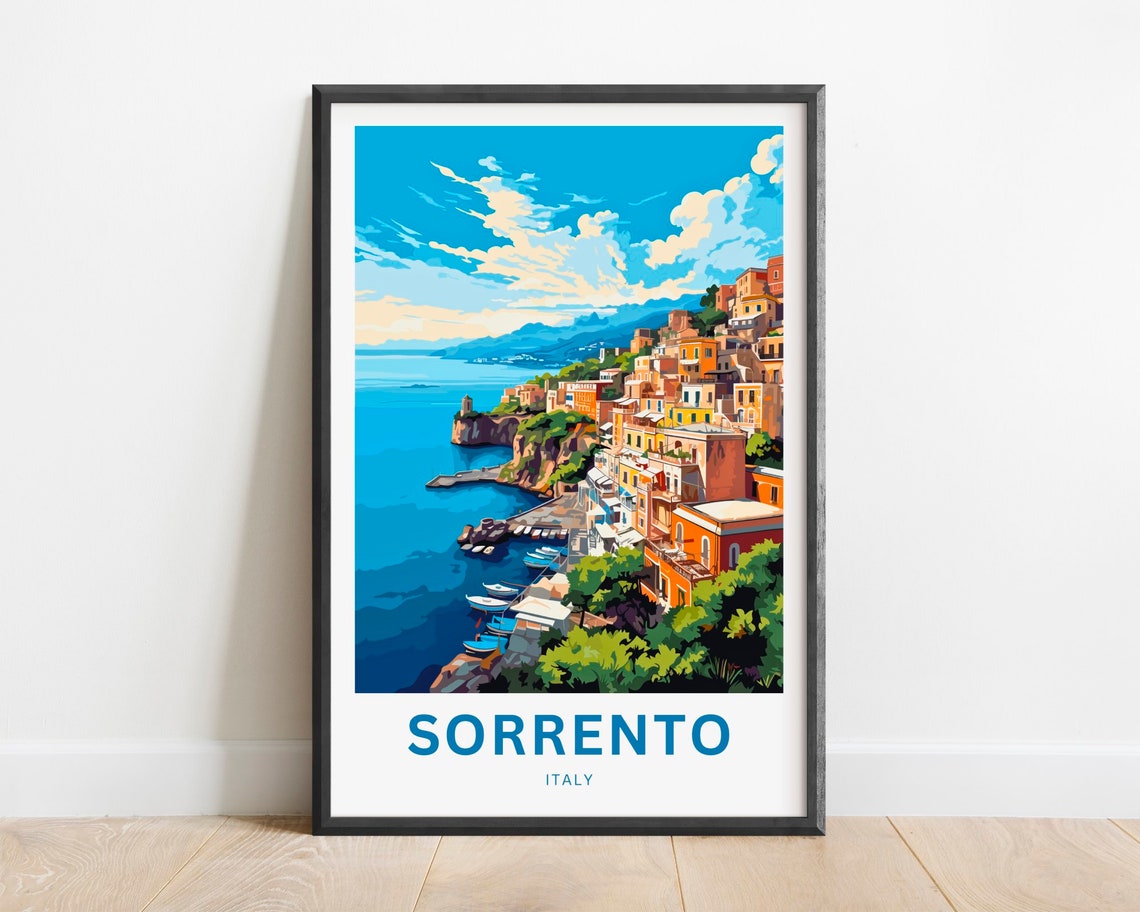 Sorrento Italy Cliff Buildings Turquoise Sea Boats View Poster