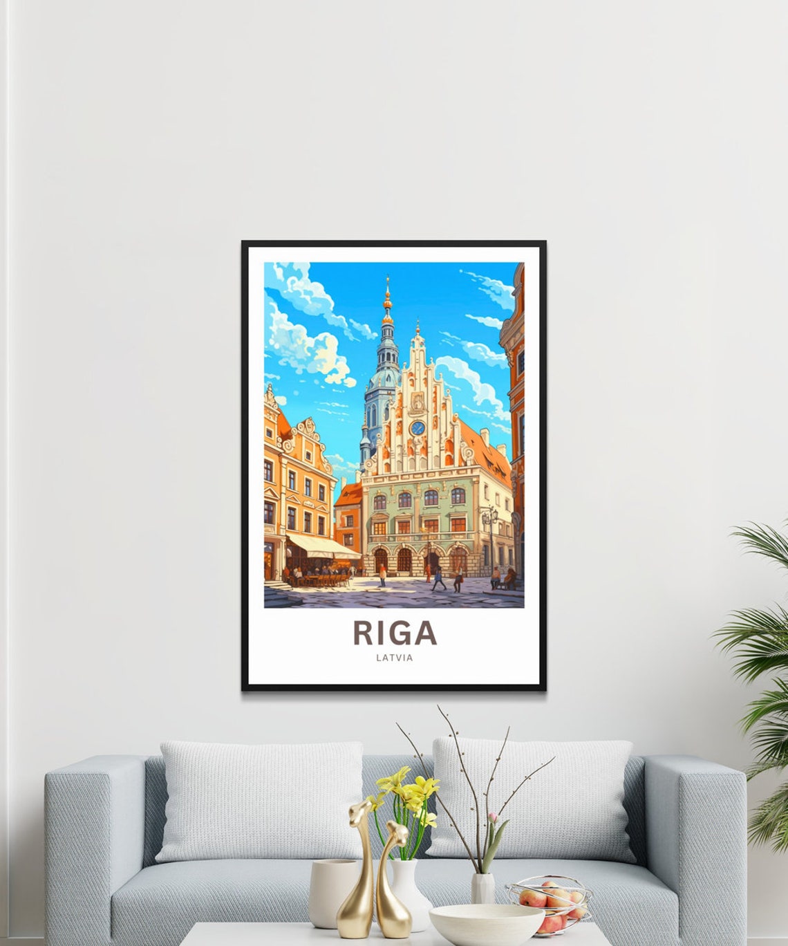 Riga Latvia Historic Old Town Blackheads Square Scene Poster - Image 3