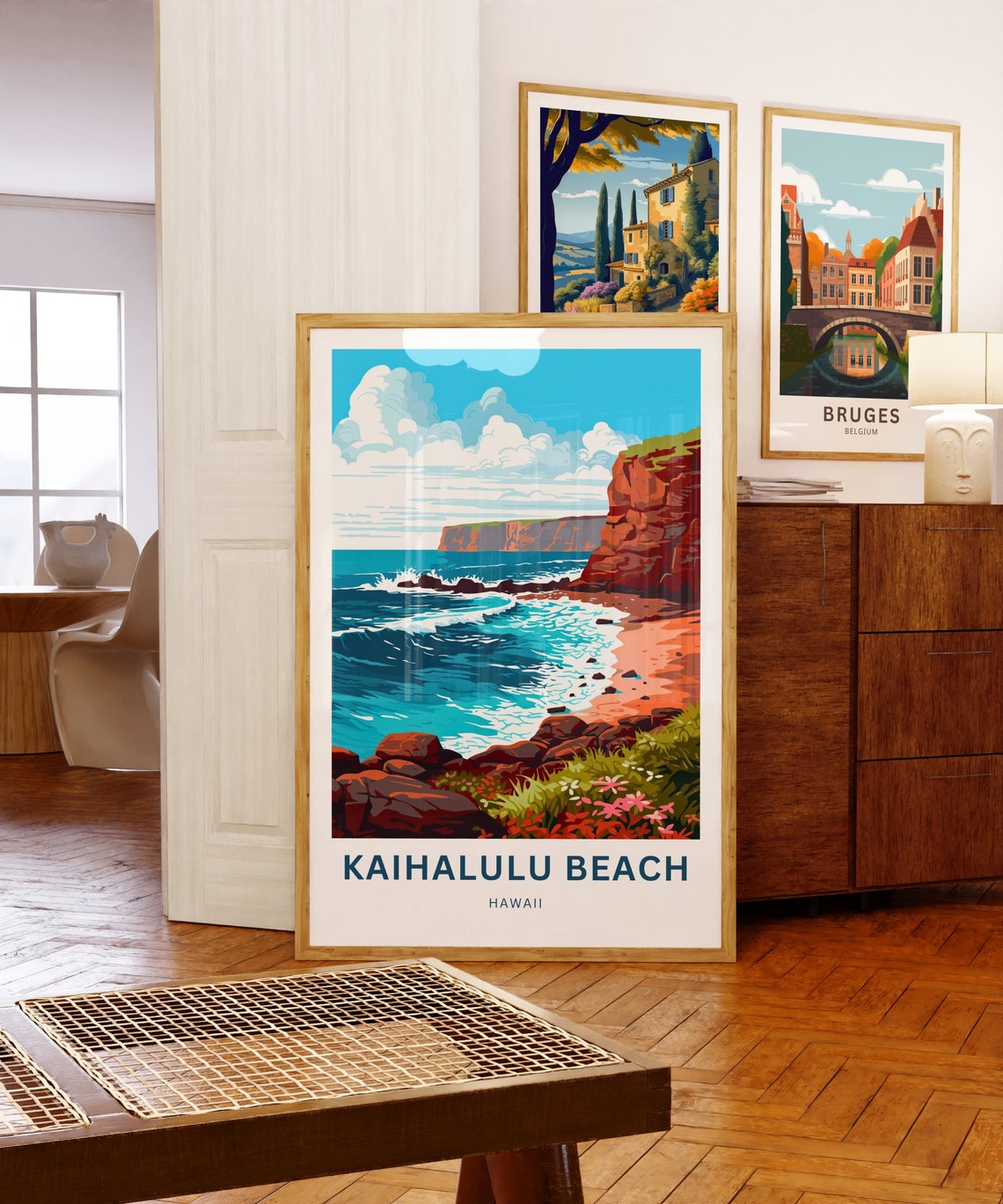 Kaihalulu Beach Hawaii Red Sand Beach Waves Crashing Travel Poster Art - Image 5