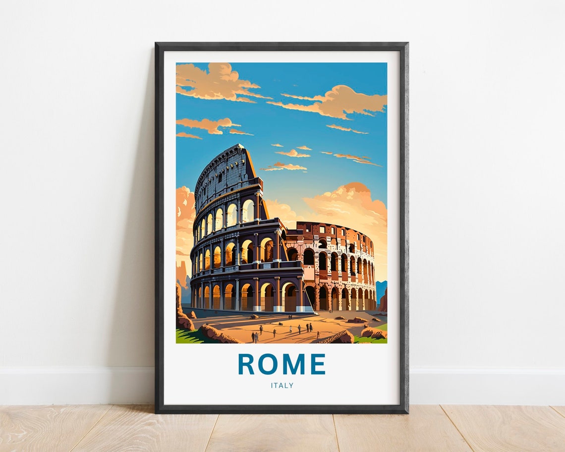 Rome Italy Colosseum Sunset Ancient Landmark Vintage Travel Poster