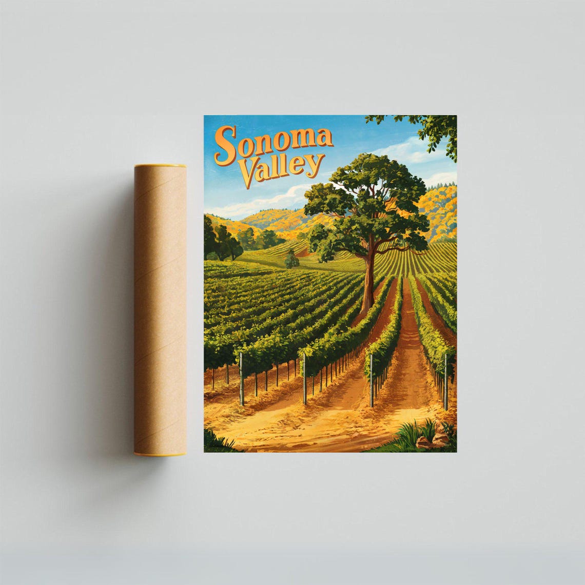 Sonoma Valley California Vintage Vineyard Poster Oak Tree Golden Hills - Image 3