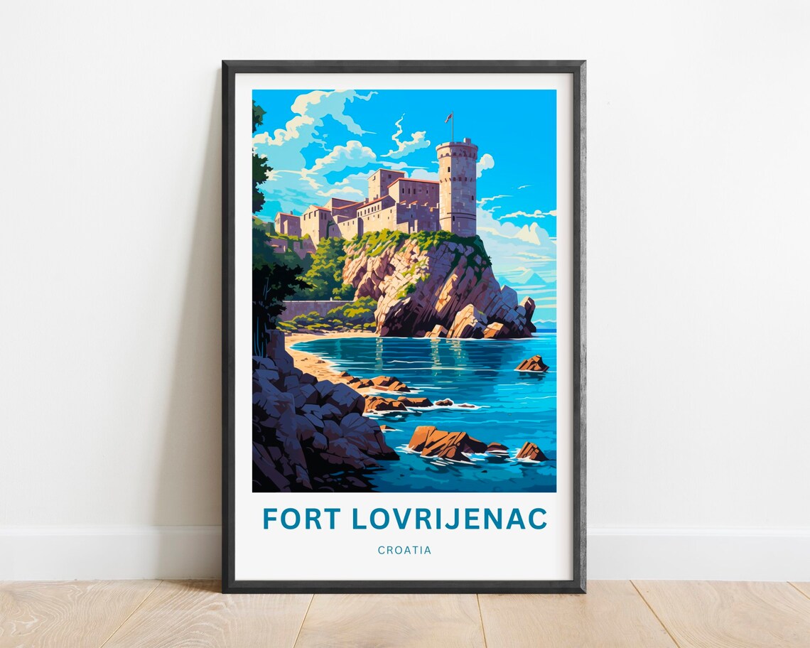 Fort Lovrijenac Croatia Cliffside Fortress Blue Sea Travel Poster
