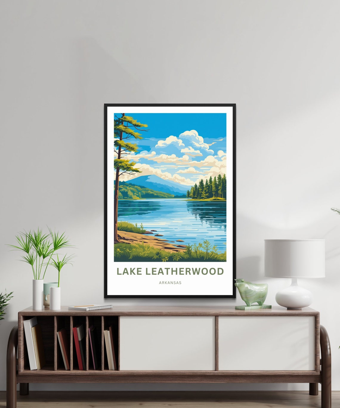 Personalized Lake Leatherwood Arkansas Lakeshore Pines Travel Poster - Image 2