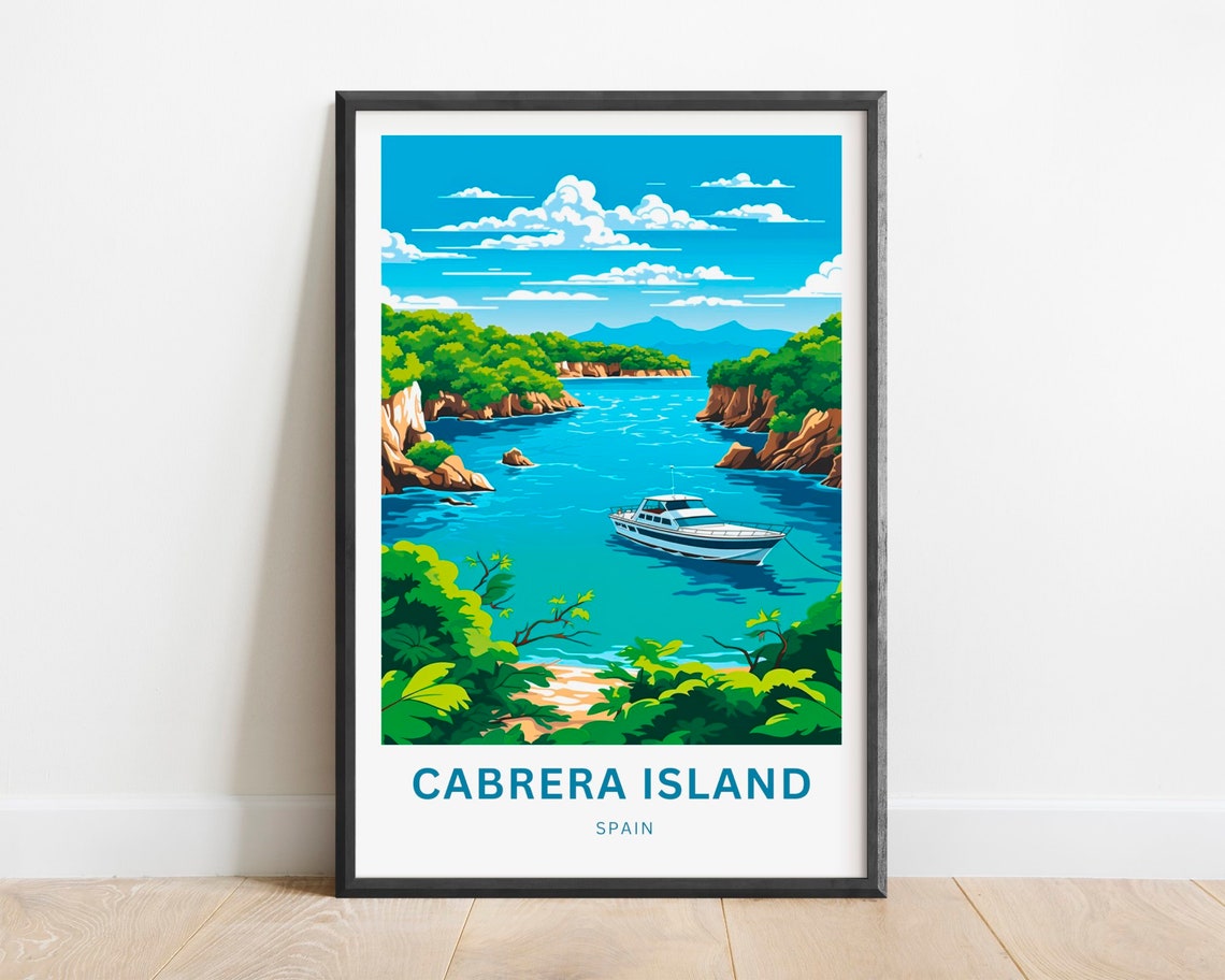 Cabrera Island Spain Anchored Boat In Emerald Rocky Channel Poster