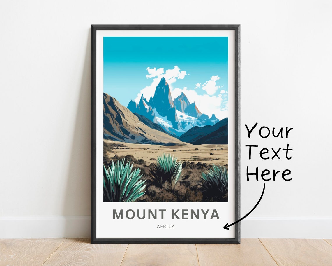 Mount Kenya Africa Jagged Peak Trek Personalized Mountain Poster