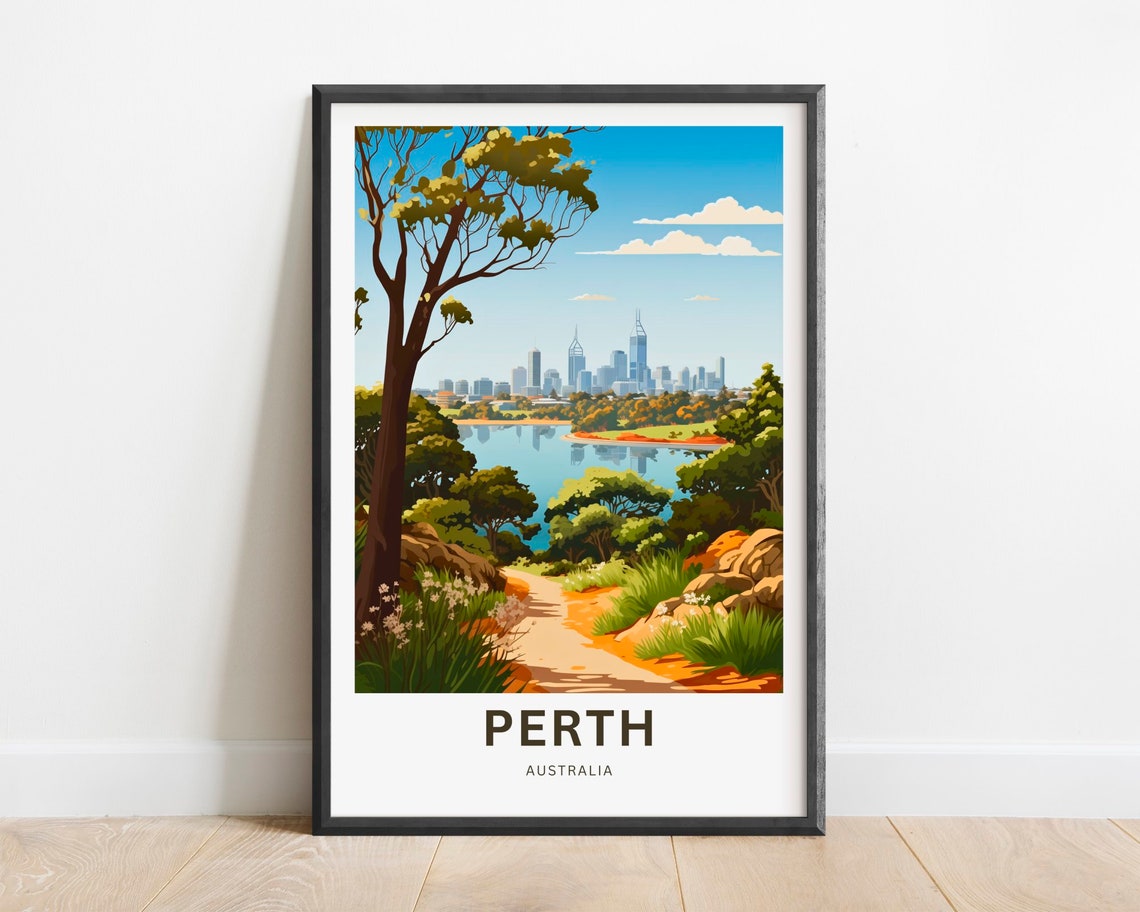 Perth Australia Native Bush Path Gum Trees City View Travel Poster