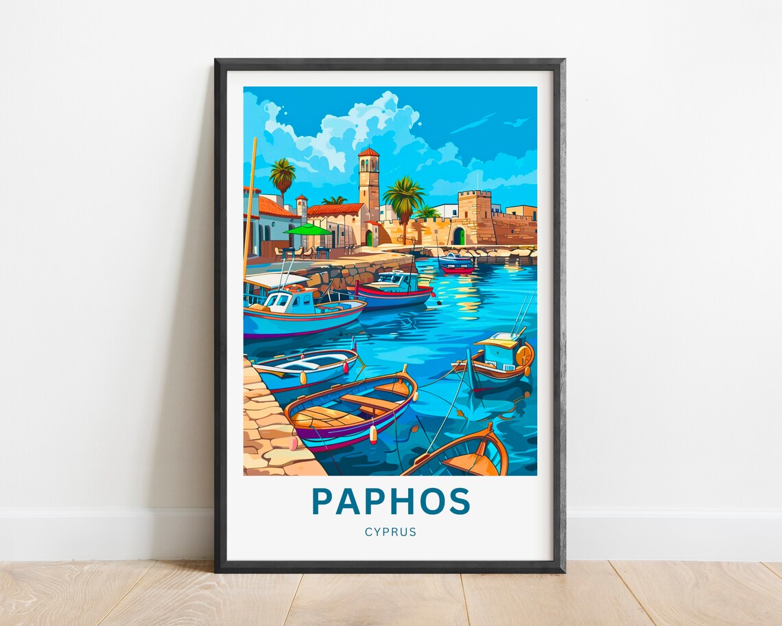 Paphos Cyprus Old Harbor Colorful Boats Castle Travel Poster - Image 5