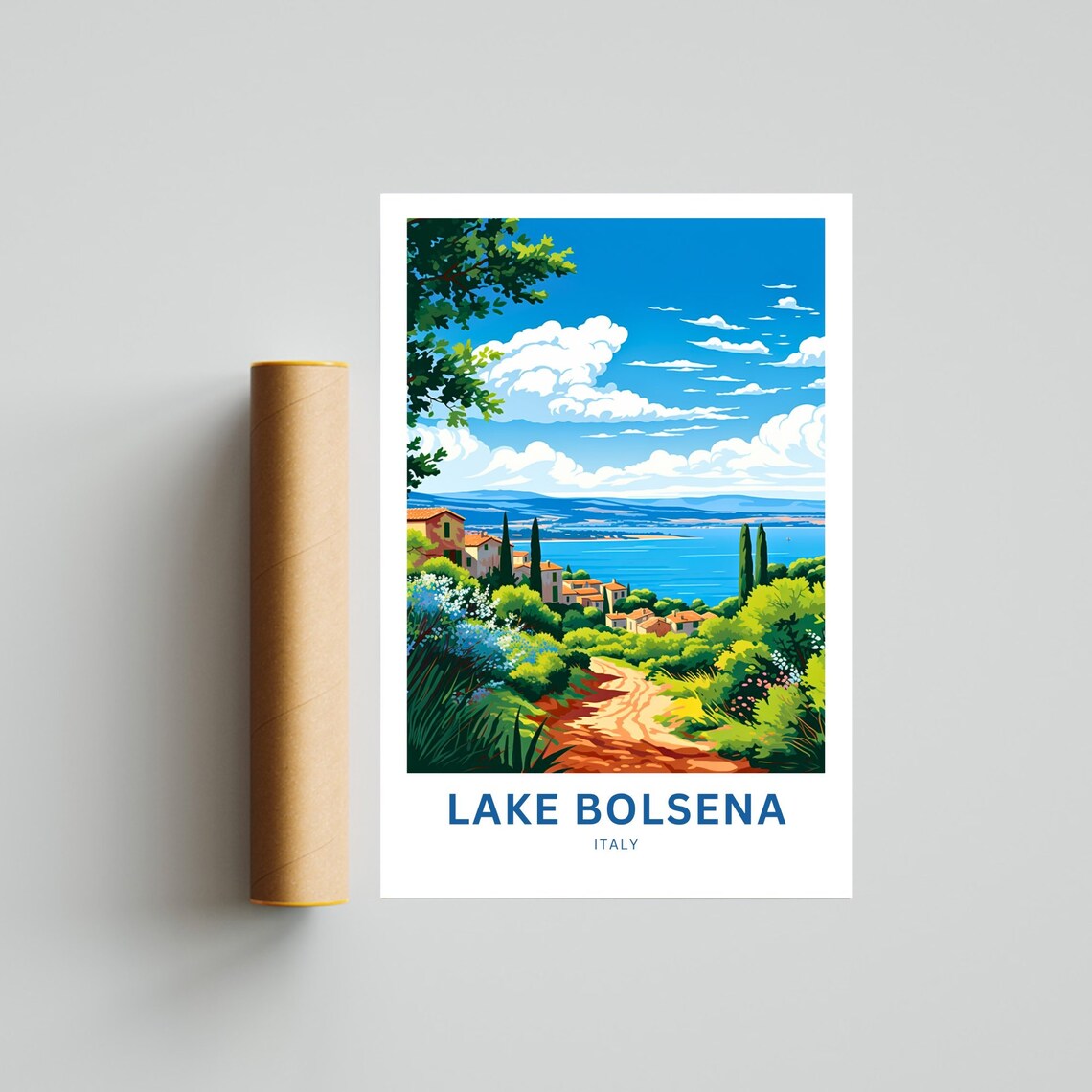 Lake Bolsena Italy Hillside Village Red Road Vista Travel Poster - Image 4