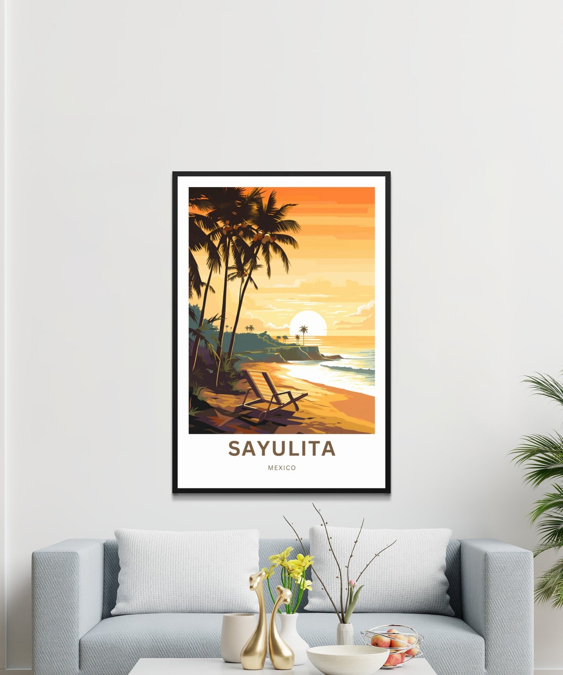 Personalized Sayulita Mexico Sunset Beach Palm Silhouette Poster - Image 3