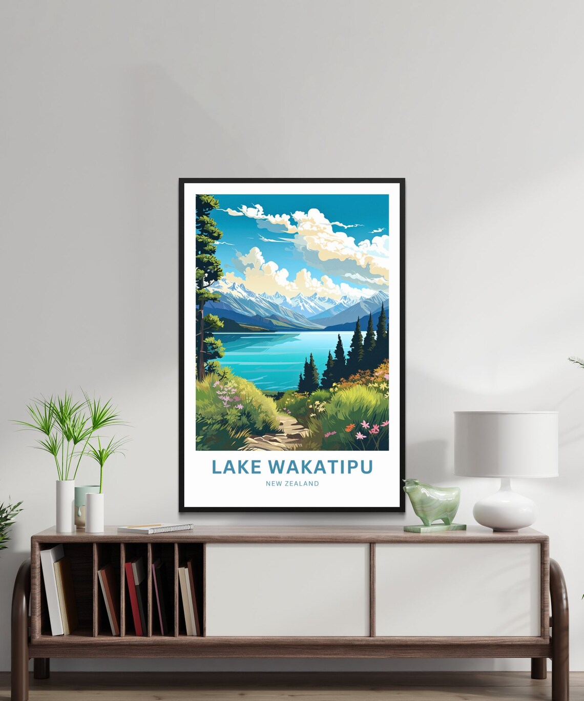 Lake Wakatipu New Zealand Hiking Trail Wildflowers Vintage Poster - Image 3