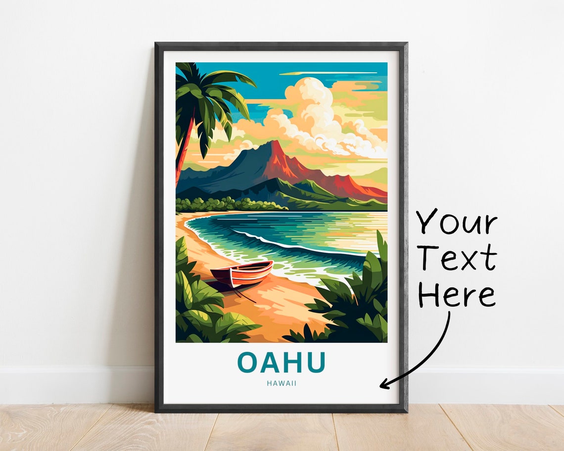 Personalized Oahu Hawaii Sunset Beach Red Boat Ocean View Poster