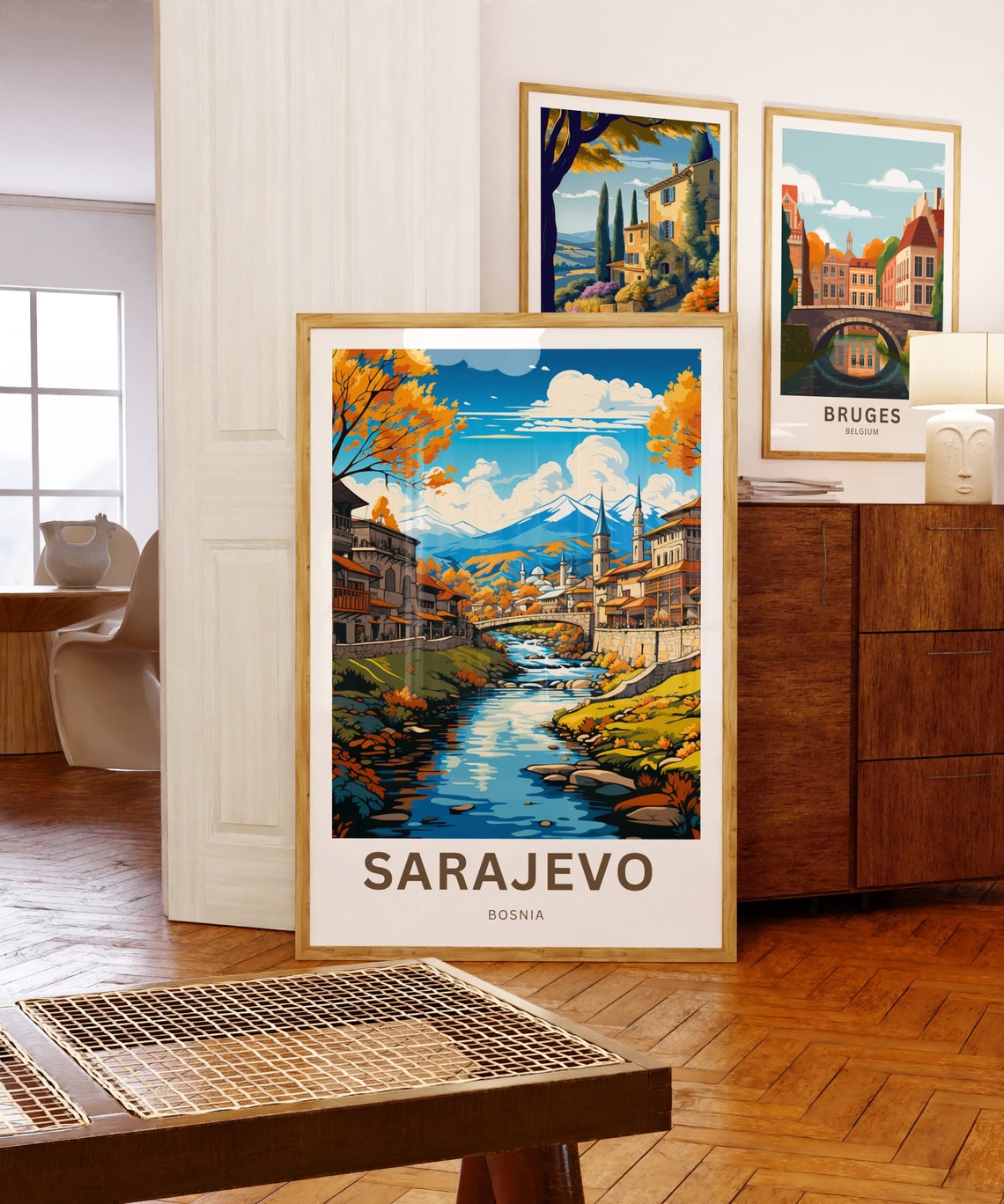 Sarajevo Bosnia Old Town River Autumn Mountains Travel Poster - Image 5