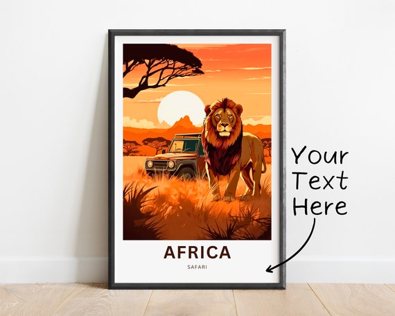 Personalized Africa Travel Print Africa Safari Poster African Wall Art Framed Present Gift Africa Present Customize Your Text