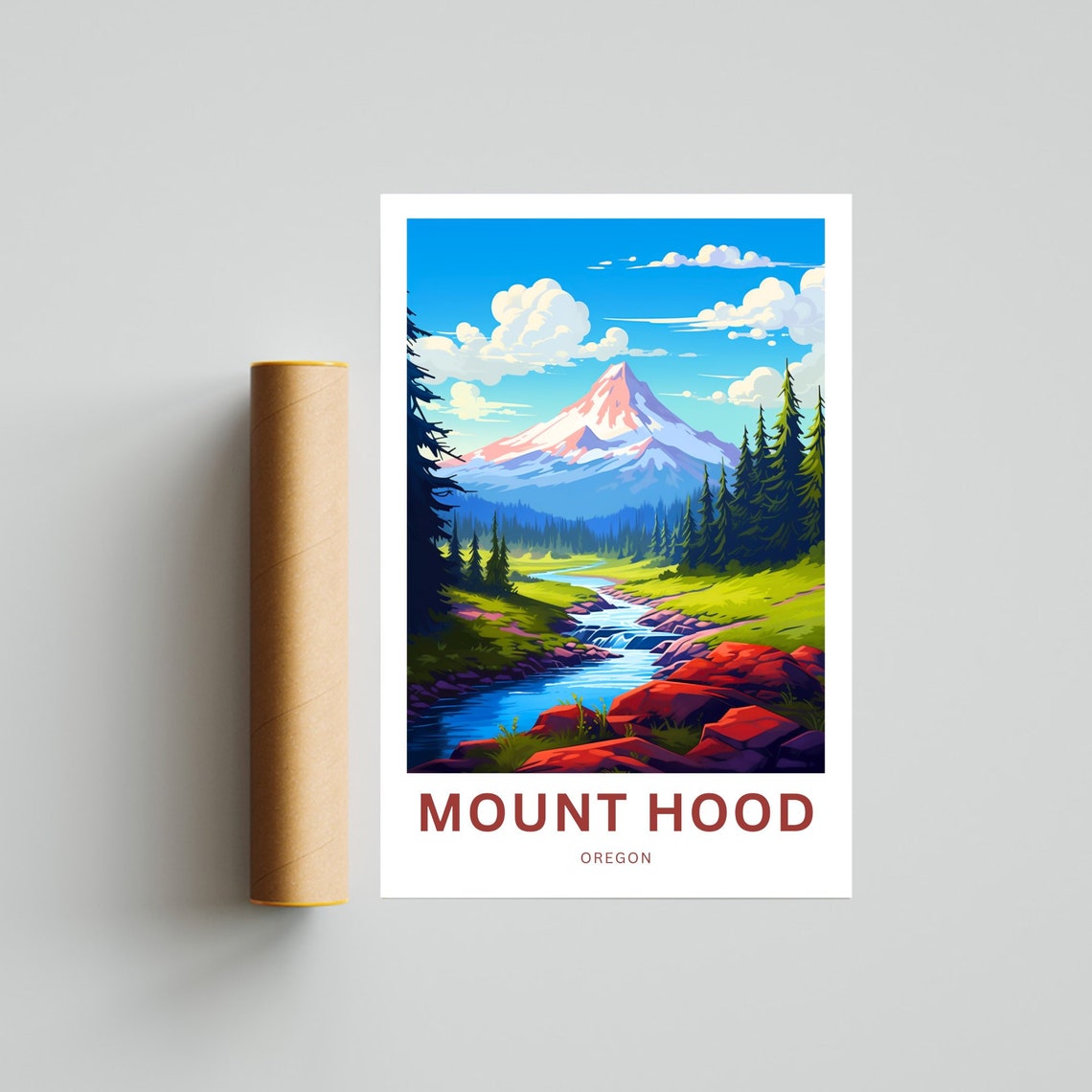 Personalized Mount Hood Oregon Snow Peak River Valley Travel Poster - Image 4