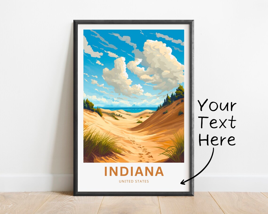 Indiana Sand Dunes Lake Michigan Shores Custom Text Travel Poster