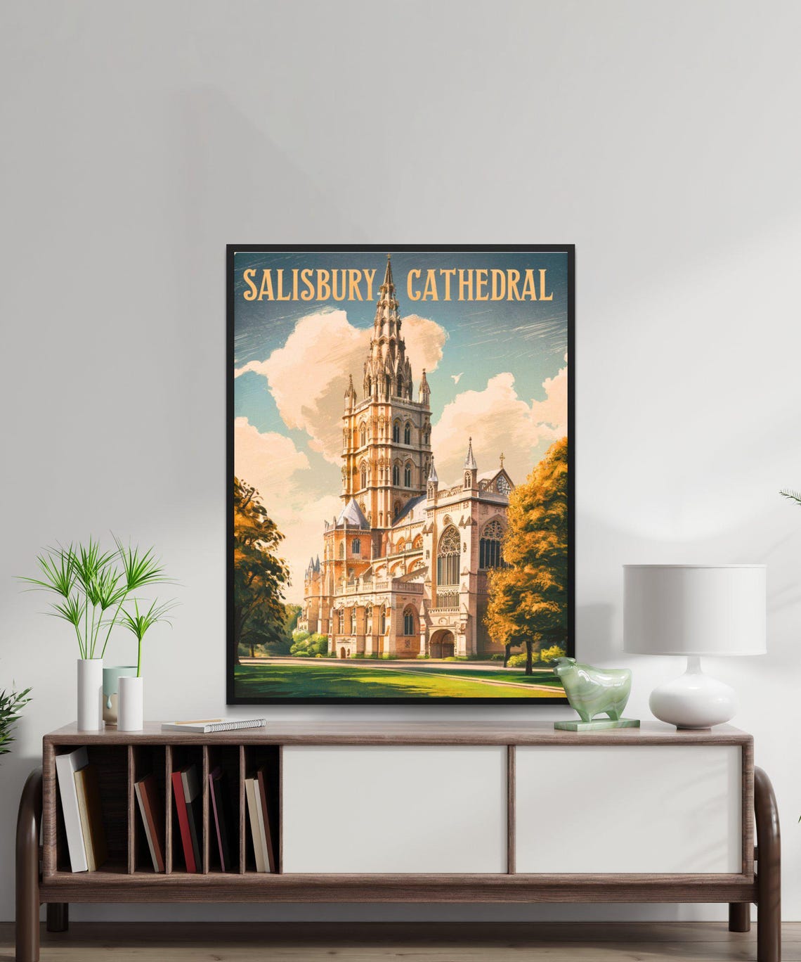 Salisbury Cathedral England Vintage Style Gold Lettering Poster - Image 2