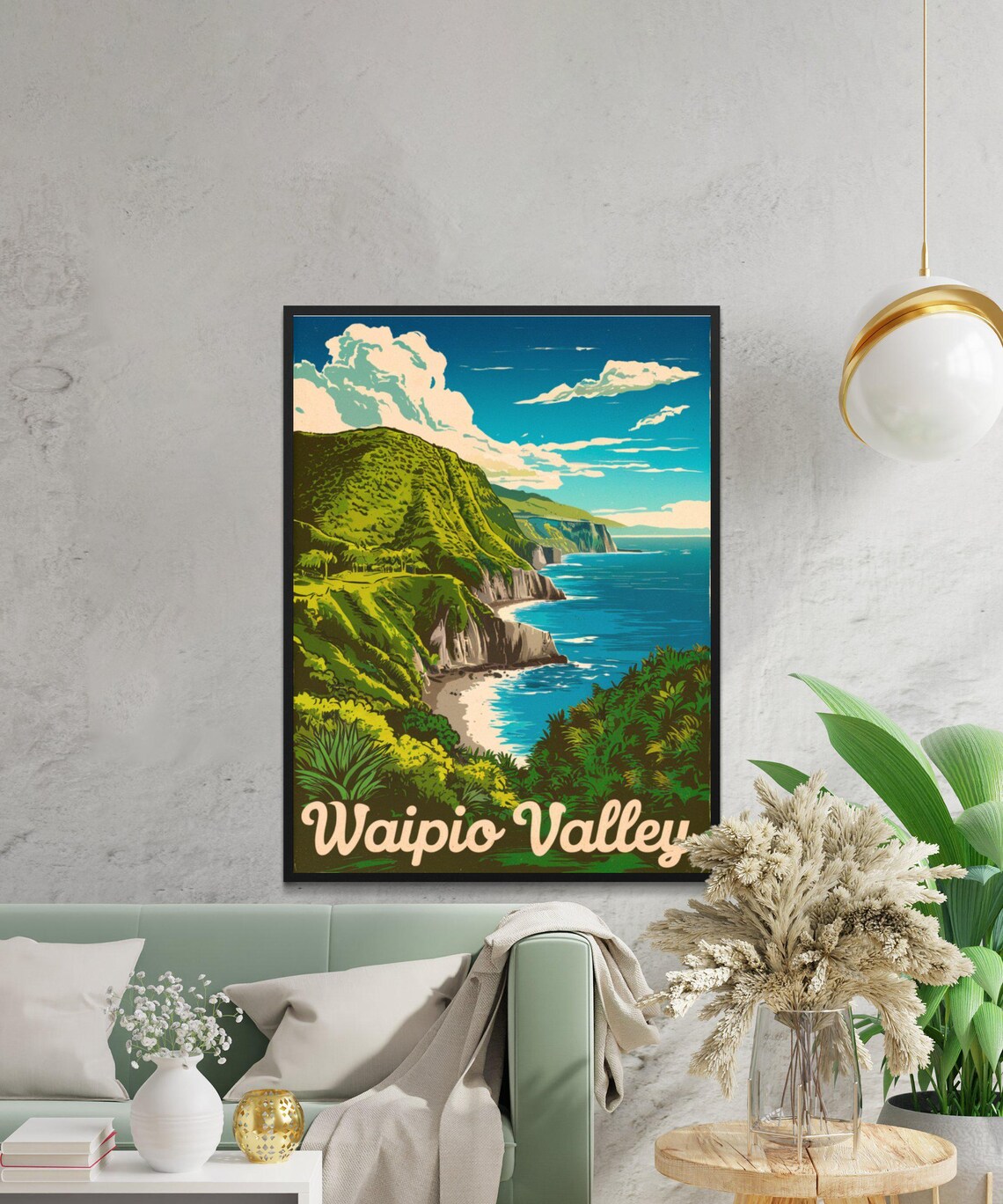 Waipio Valley Vintage Hawaii Coastal Cliffs Retro Travel Poster - Image 2
