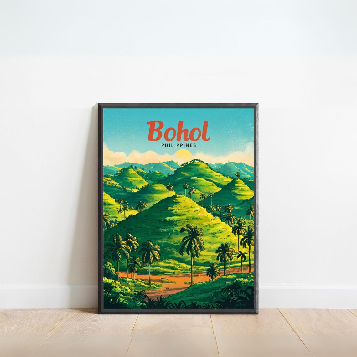 Bohol Philippines Vintage Chocolate Hills Palm Retro Travel Poster