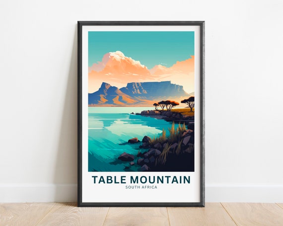 Table Mountain Print Table Mountain Poster South Africa Wall Art Framed Present Gift South Africa Present