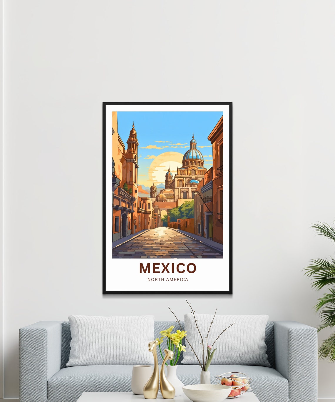 Mexico North America Historic Cathedral Street View Art Poster - Image 4