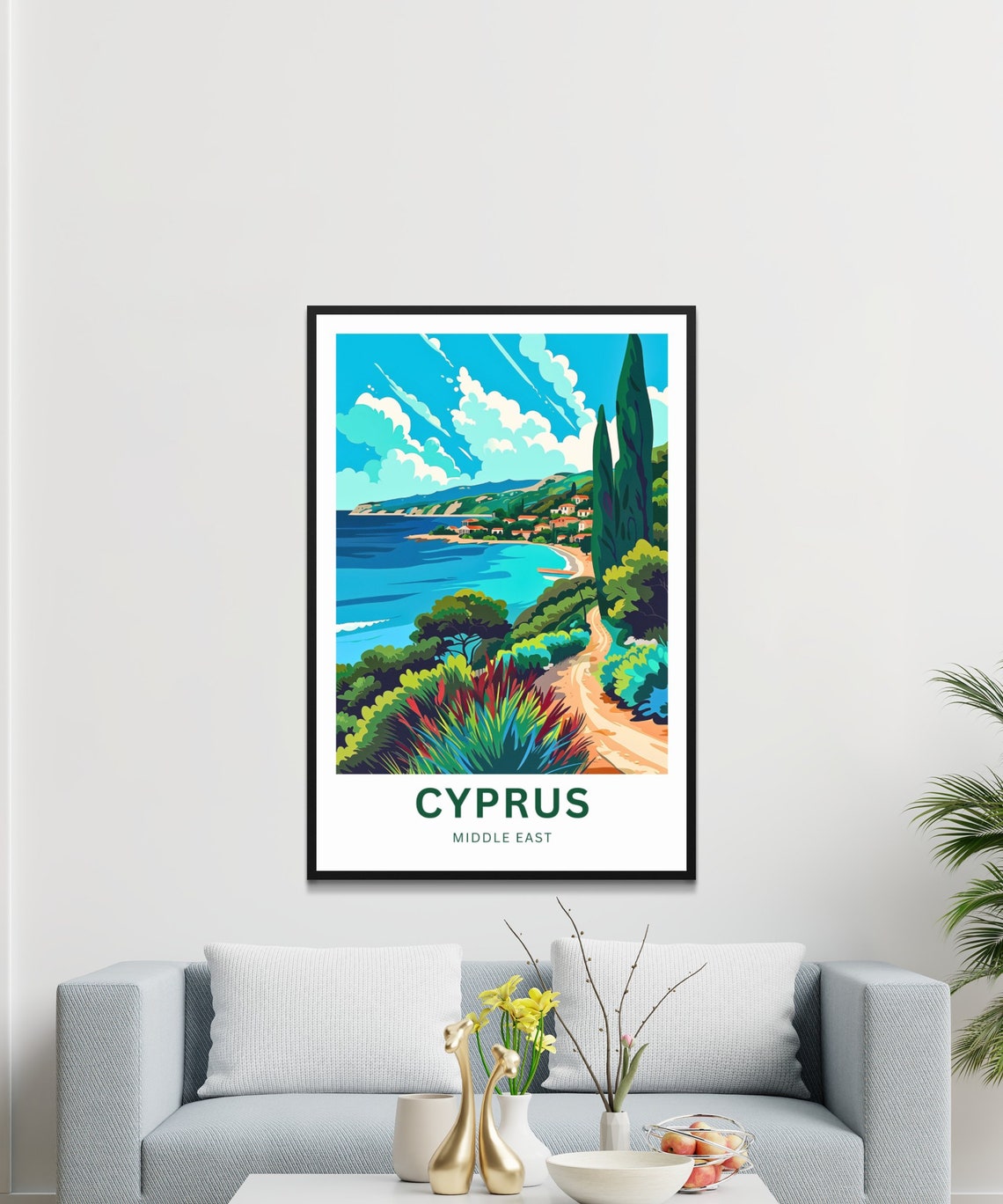Cyprus Coastal Path Cypress Trees Ocean View Travel Art Poster - Image 4