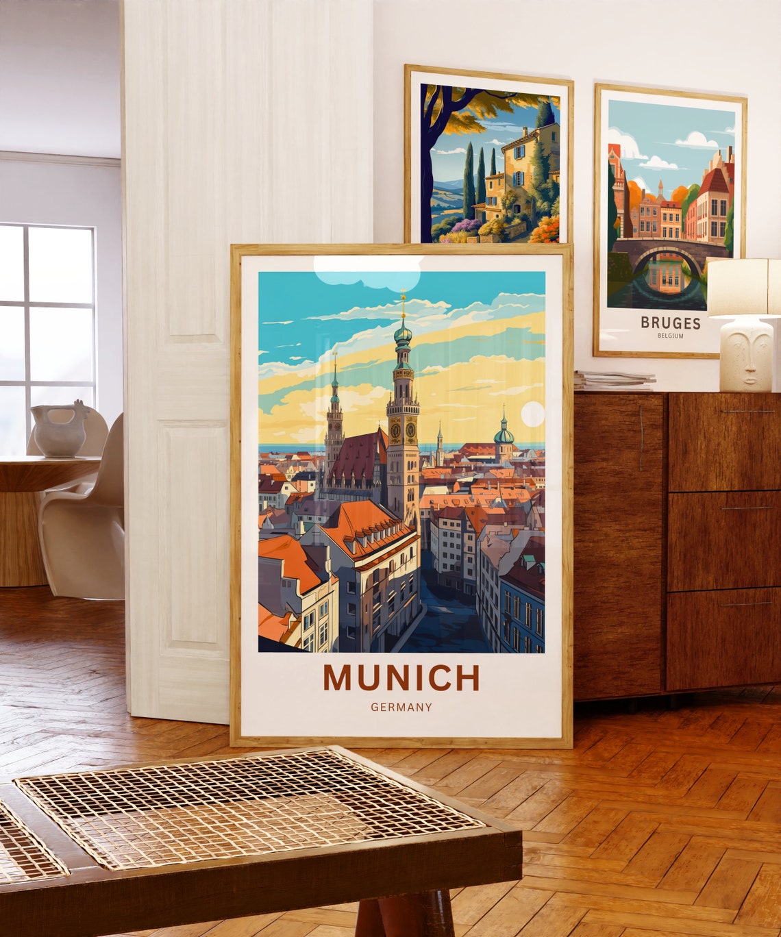 Munich Germany Historic Town Hall Street Scene Retro Art Poster - Image 5